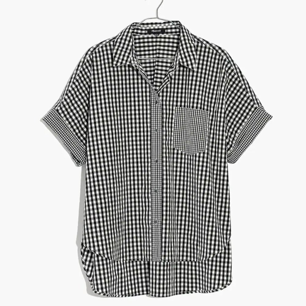 Madewell Black & White Gingham-Plaid Button-Down Shirt EUC Size XX-Small